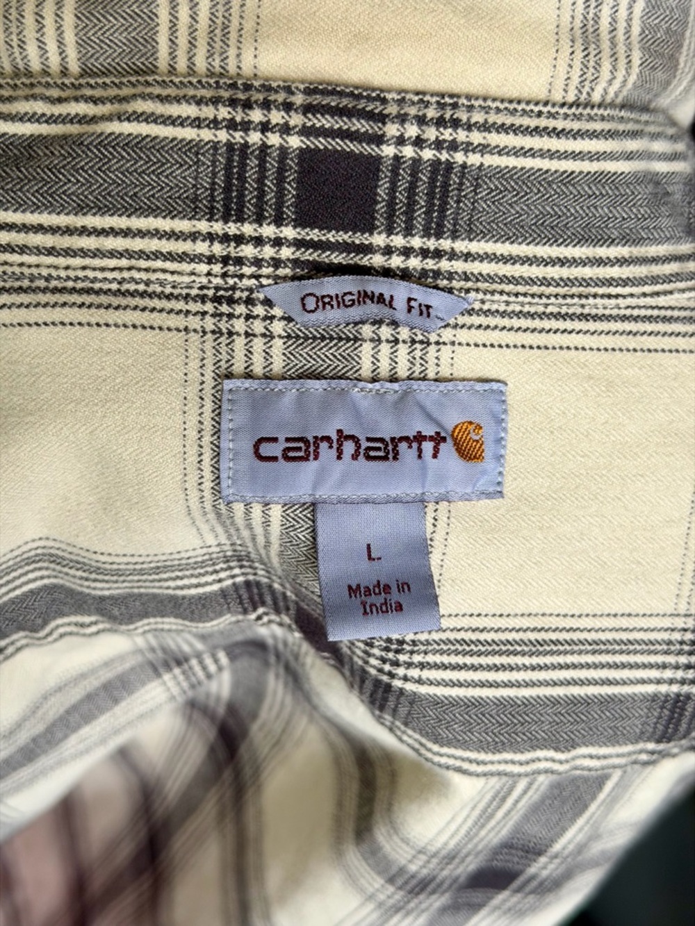 Carhartt Heavyweight Flannel Plaid Shirt Men's Large L Original Fit Cream - Picture 3 of 8